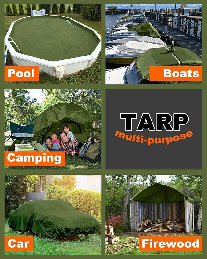 1 Pcs Large Waterproof Tarp 16 x 20 ft Heavy Duty 5.5 Mil Thick Poly Tarpaulin with Grommets Multipurpose Protective Cover for Summer Home Boats Cars Camping RV Pool Tent
