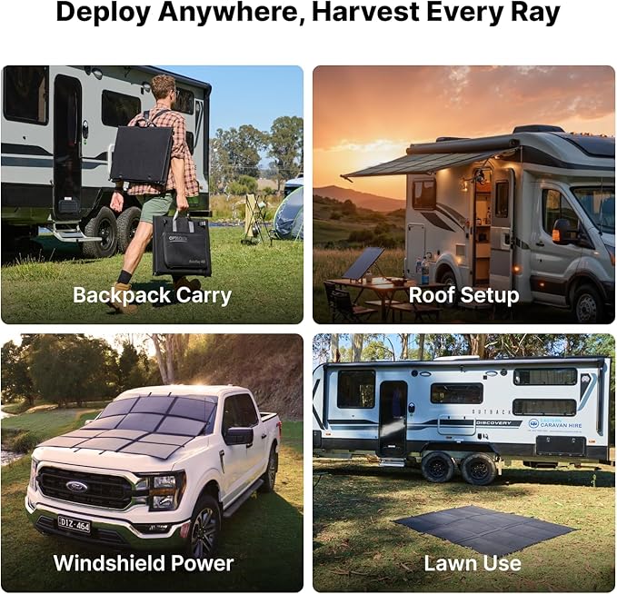 440W Portable Solar Panel Kit | 440W Foldable SolarBag + SolexBrick S1 50A MPPT Solar Charge Controller + 20 Foot 8AWG MC4 to O Ring Extension Cable | for RV, Camping, and Emergency Use