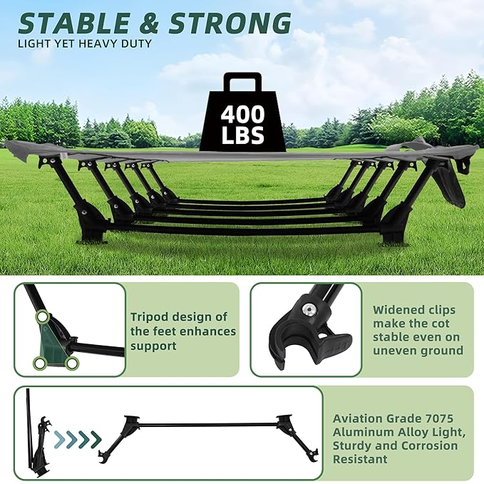 Elevon Camping Cot, 28" Extra Wide Sleeping Cot, Portable Folding Tent Camping Bed, Compact for Outdoor Travel, Base Camp, Hiking, Mountaineering, Lightweight Backpacking, 400lb Capacity
