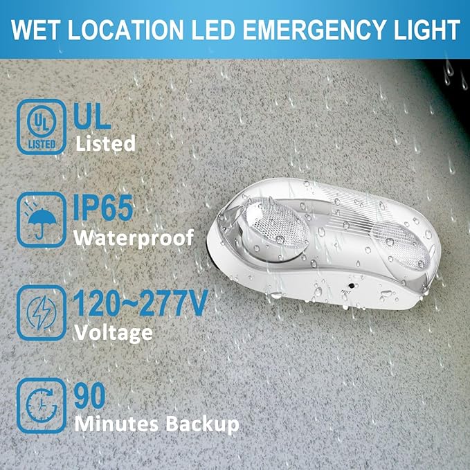 Outdoor Emergency Light with Battery Backup, Exterior Lights with Battery Backup, Wet Location, LED Egress Lights, Exterior Two Adjustable Heads Emergency Lighting Fixture,120/277V, UL Listed(12 Pack)