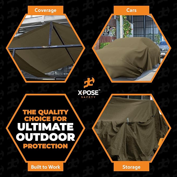 Xpose Safety Canvas Tarp - 10oz Olive Drab Canvas Tarps Heavy Duty Water Resistant with Brass Grommets- Multipurpose Outdoor Tarpaulin for Camping, Canopy, Trailer, Equipment Cover 8' x 30'