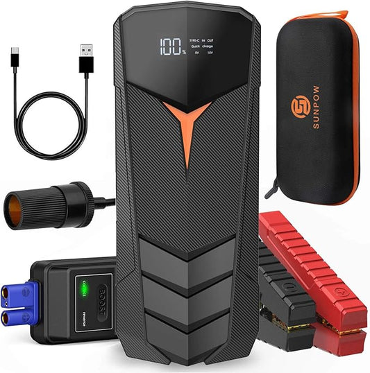 SUNPOW Lithium Jump Starter Battery Pack 2000A Peak 20000mAh (Up to All Gas and 8.5L Diesel),12V Battery Booster for Cars, Trucks, SUV, Portable Power Pack with LCD Screen and LED Light