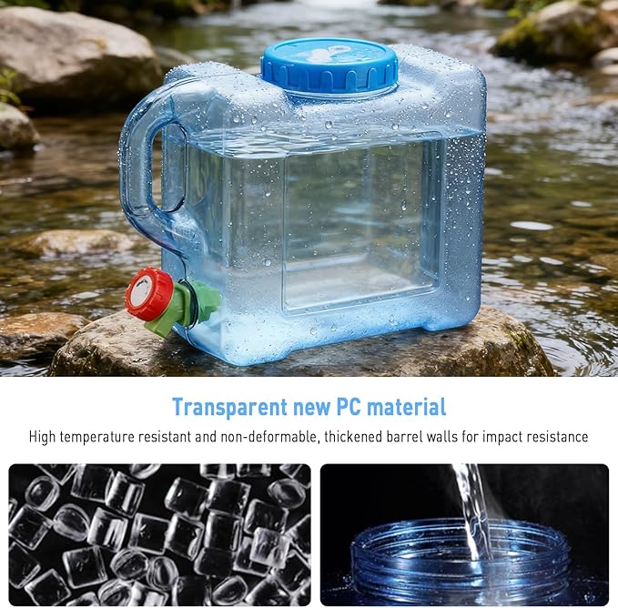 1.3 Gallon Water Jug,Camping Water Container with Spigot,BPA-Free with Cleaning,Brush Transparent Tank Portable,Suitable for Outdoor Camping and Hiking,Blue