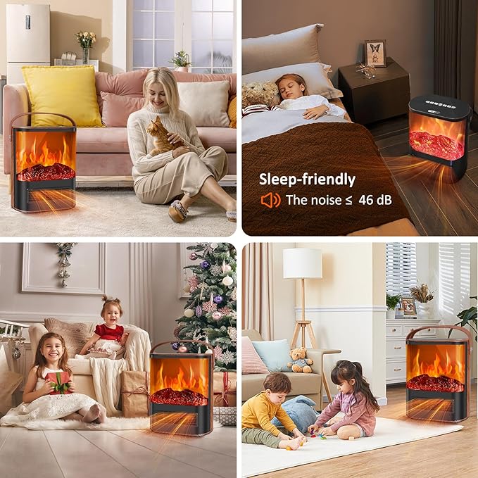 Electric Space Heater, 1500W Electric Fireplace Heater with Thermostat and Remote Control, Energy Efficient Space Heaters for Indoor Use with Realistic 3D Flame and 12H Timer, 7 Adjustable Colors