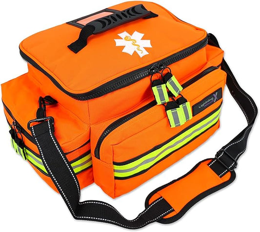 Lightning X Medium First Responder EMT Bag | LXMB25 | w/Reflective, Shoulder Strap & Zippered Compartments for First Aid + Trauma Supplies - Orange