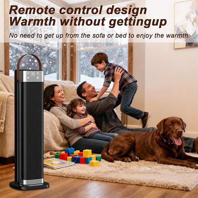 Space Heater Indoor, 25" 1500W PTC Ceramic Heater, 3 Modes, 12H Timer, 45° Oscillating, with Remote, Tower Heater for Office Bedroom