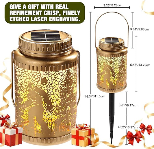 Cooo 6 Pack Solar Lanterns Outdoor Waterproof Bigfoot Sasquatch Christmas Trees Solar Pathway Lights Landscape Path Christmas Gifts for Women Mom Grandma for Outdoor Table Lamps Garden Yard Decor-Gold