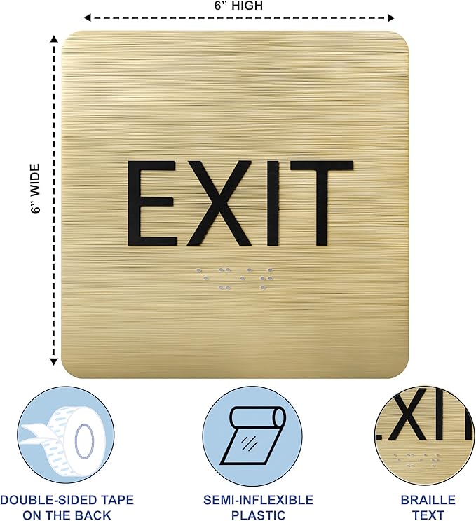 6" X6" Exit Sign - ADA Compliant Tactile Graphics Grade 2 Braille Text Acrylic Wall Signs - Emergency Rescue Safety Door Sign for Schools, Offices, Businesses, and Restaurants