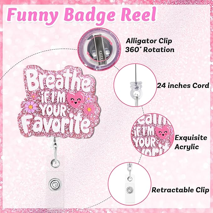 Breath If Im Your Favorite Badge Reel with Alligator Clip Funny ID Badge Holders Cute RN LPN CNA MA PCT Badge Buddy Nursing Medical Students Nurse Accessories for Work