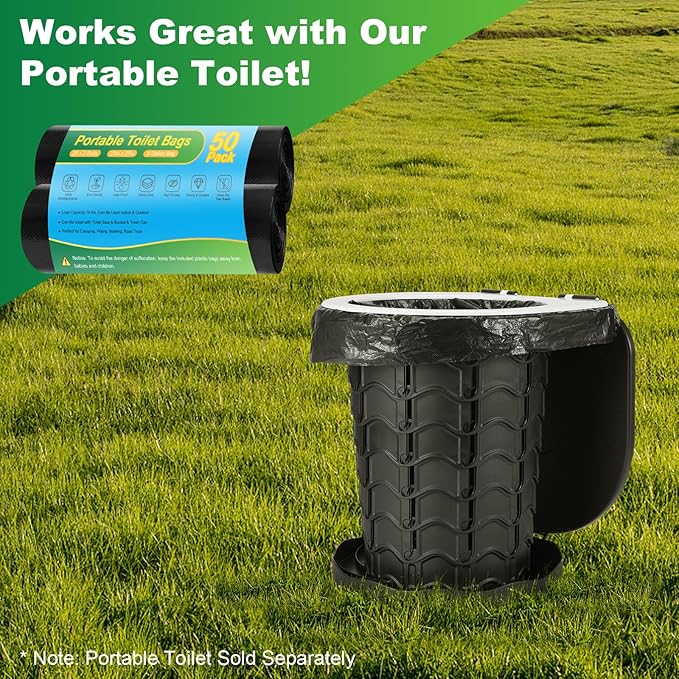 Portable Toilet Bags - 8 Gallon Camping Toilet Bags, Biodegradable Travel Potty Bag for Portable Toilet, Thickened Camp Toilet Waste Bags for 5 Gallon Bucket Toilet, Compostable Trash Bags