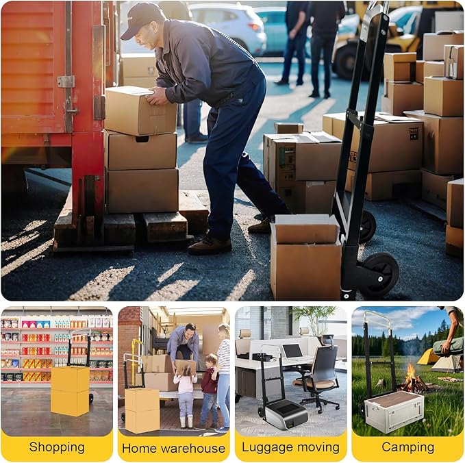Folding Hand Truck Dolly Cart, 260 lb Capacity Portable Aluminum Dolly Cart Aluminum Construction for Moving House, Office, Warehouse, Includes Two Elastic Ropes