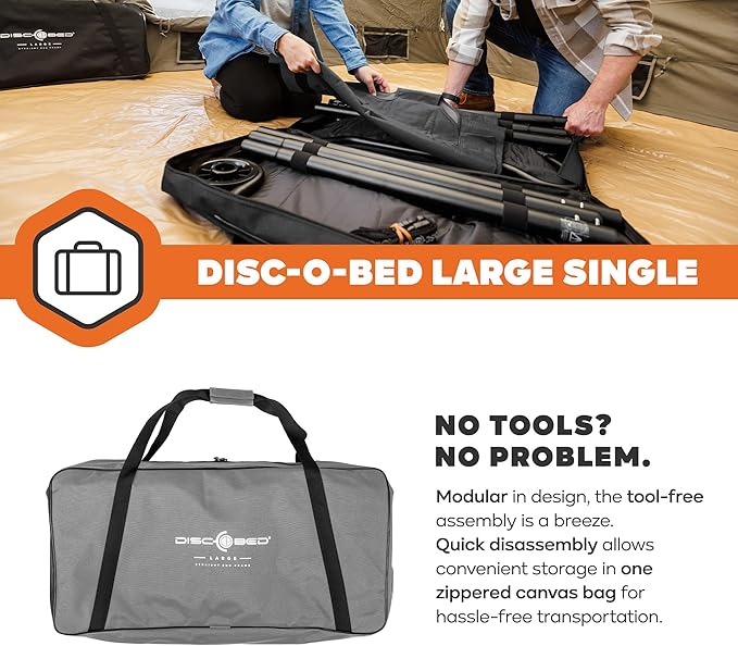Disc-O-Bed Large Outdoor Modular 1 Person Single Camping Cot Portable Bed for Adults, Sleep Solution for Tents, Grey