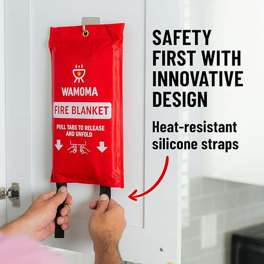 Fire Suppression Blanket with Hooks - Waterproof, Oil-Resistant, Fiberglass Fire Blanket for Home, Kitchen, Grill, BBQ, Fireplace with Rapid Deployment | Reusable Fire Resistant Safety Sheet