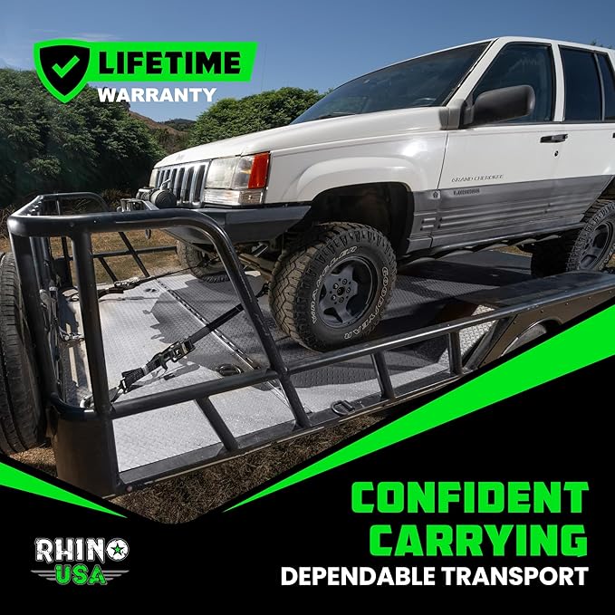 Rhino USA Car Tie Down Straps for Trailers with Snap Hooks (4-Pack) -2" x8' (10,000lb Break Strength) - Heavy Duty T-Handle Car Hauler Tire and UTV Axle Straps, Powersports & More - Black
