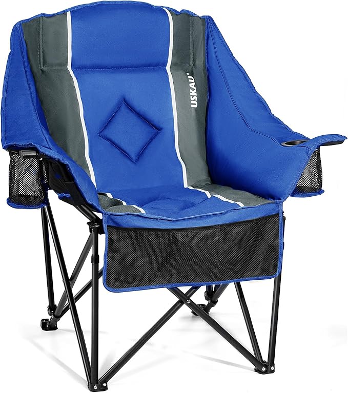Oversized Folding Camping Chair for Adults Heavy Duty Padded Outdoor Chairs Big and Tall XL Picnic Chair with Cup Holders 400lb Capacity, Comfy for Lawn Sports and Outside Use