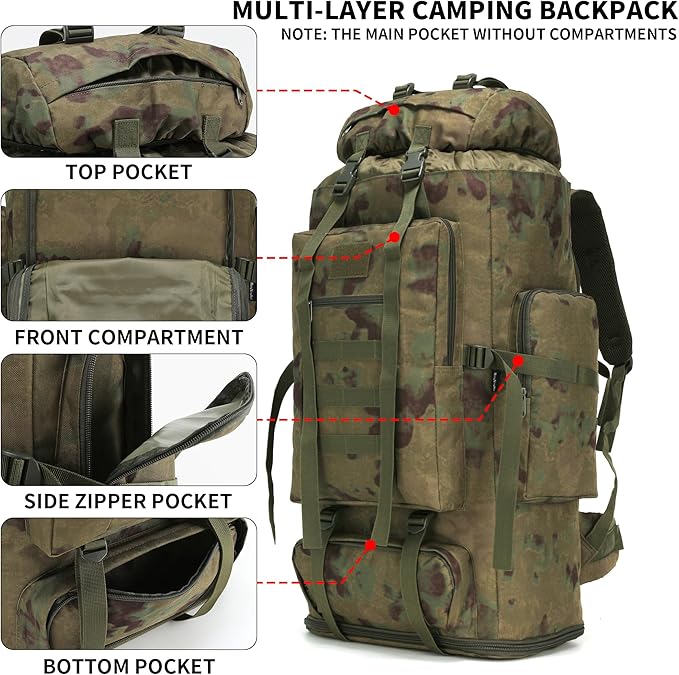 Hiking Backpack for Men 70L/100L Camping Backpack Military Rucksack Molle 3 Days Assault Pack for Climbing