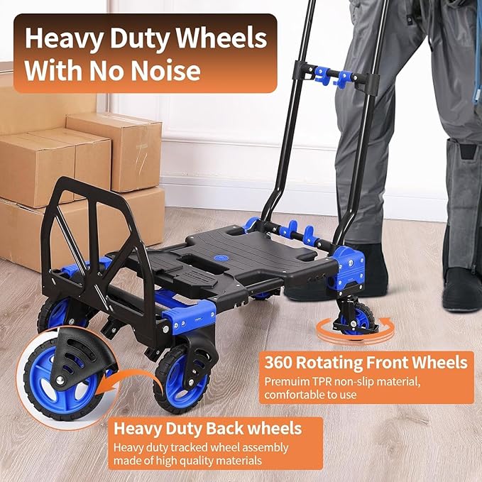 2-in-1 Hand Truck Dolly Foldable,330LB Folding Hand Truck Heavy Duty Carrying, Combination of 4 Wheels and 2 Wheels Convertible Dolly Cart with Retractable Handle cart for Moving Office Carts