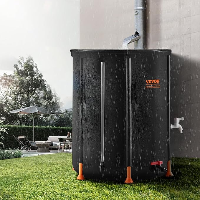 VEVOR Collapsible Rain Barrel, 66 Gallon/250 L Portable Rain Water Collection Barrel, PVC Rainwater Collection System with Spigots and Overflow Kit, Water Barrel for Garden Water Catcher