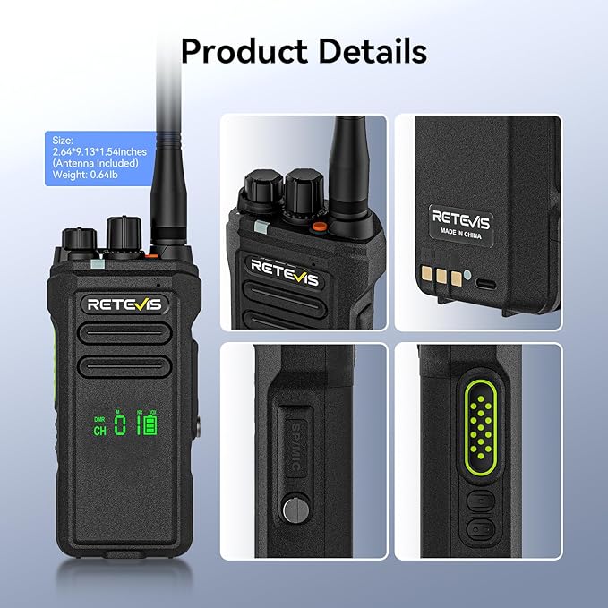 Retevis NR30D DMR 2 Way Radio Handheld,Professional Two Way Radios Long Range,Noise Canceling,IP67 Waterproof,Compatible with Motorola CP100D Digital Walkie Talkies,for Manufacturing Logistics(4 Pack)