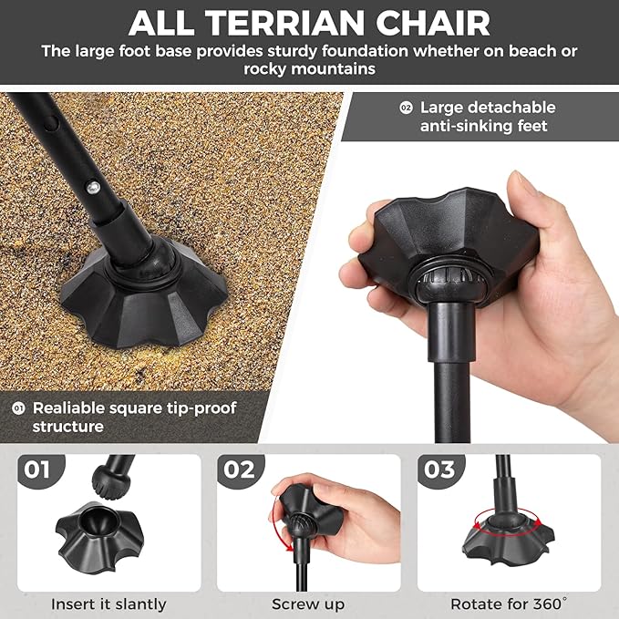 ATEPA UFO3.0 Backpacking Camping Chair, Ultralight Extra Wide Comfortable Folding Chairs Heavy Duty Portable Hexagon Ergonomic Height Adjustable Seat with Anti-Sinking Feet for Hiking Outdoor, Black