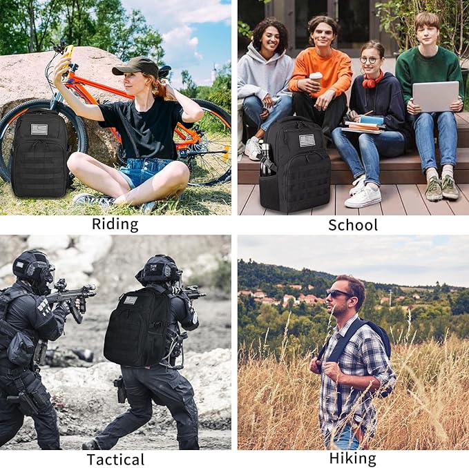 Small Military Tactical Backpack for Men, Travel Hiking Black Backpack with Bottle Holder on Both Sides, 25L Laptop Backpack for Work, Men's Assault Bag Back Pack