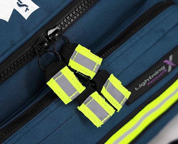 Lightning X Medium First Responder EMT Bag | LXMB25 | w/Reflective, Shoulder Strap & Zippered Compartments for First Aid + Trauma Supplies - Blue