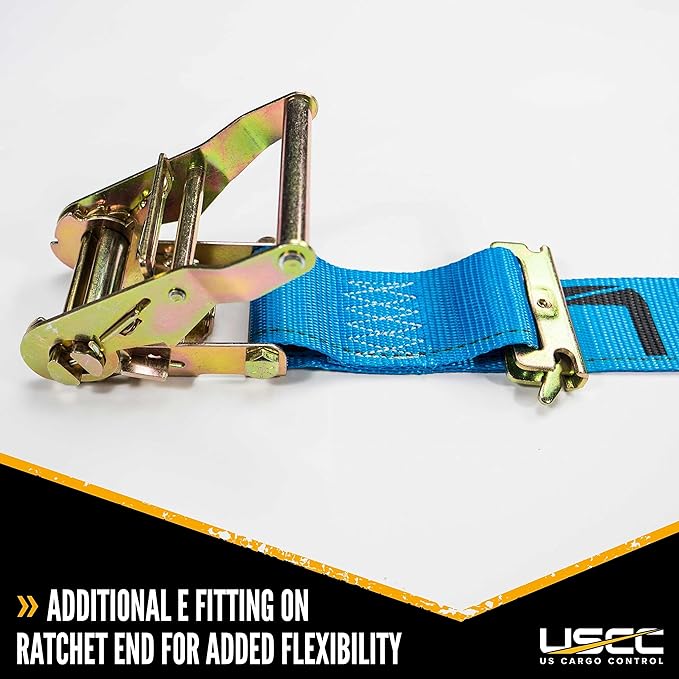 US Cargo Control Double-Fitted E-Track Ratchet Straps (20 Pack), 4,400 LBS Break Strength, 2 Inch x 20 Foot Heavy Duty E Track Straps with 3 Spring E-Fittings, Versatile 2-in-1 Logistic Tiedowns