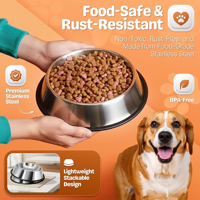 Flexzion Stainless Steel Dog Bowl (2.2 Cup/18oz) - Non Spill Water and Food Stainless Steel Pet Bowls Dish Feeder with Anti-Slip Rubber Base for Medium Sized Dog, Cat, Rabbit, and More
