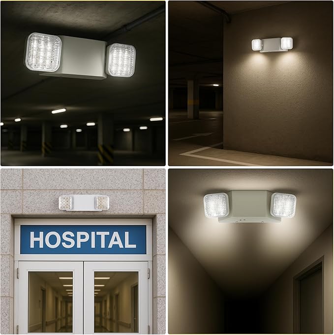GRUENLICH LED Commercial Emergency Light with Dual Head and Backup Battery, US Standard, AC 120-277V, Hardwired Emergency Light Fixtures for Business Office Power Outages, 6-Pack