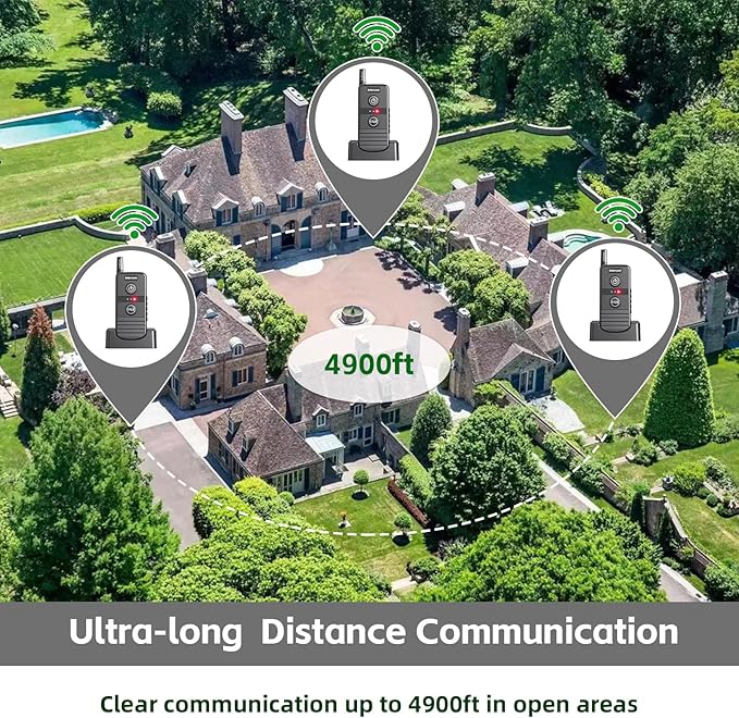 Long Range Wireless Doorbell 4900ft, Two Way Intercom System with 21 Chimes, 3 Volume Control,IP44 Waterproof Room to Room Intercoms for Home Office Hospital (2 Pack)
