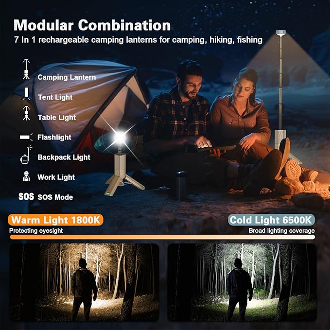 Telescopic Camping Lights Rechargeable Collapsible 10500 mAh LED Caming Lanterns with Stand, IPX7 Waterproof Flashlights with Magnetic Base, Portable Work Light Camping Lamp for Camping, Emergency Use