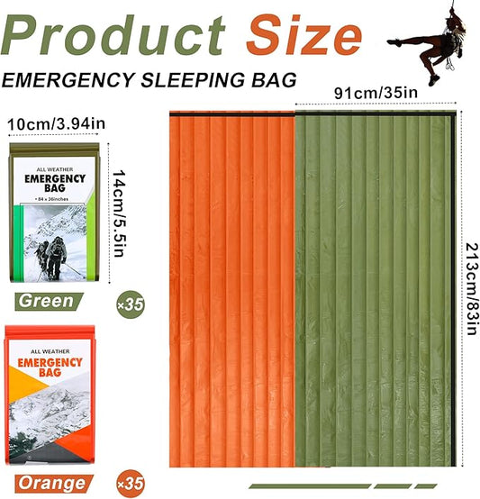 Preboun Emergency Sleeping Bag Bulk Portable Lightweight Survival Bag Thermal Bivy Sack Emergency Blanket Survival Gear for Outdoor Camping Hiking Homeless People Shelter