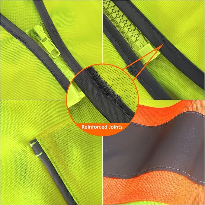 TCCFCCT Safety Vest for Men Women with Pockets High Visibility Reflective Vest for Safety, Work Vest with Fluorescent Orange Extend Edge, Meets ANSI/ISEA Standards, Yellow, M