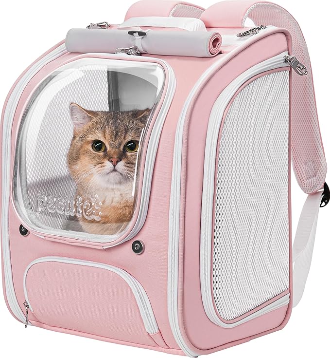 Pecute Cat Backpack Carrier, Large Space Cat Bubble Backpack, Breathable Cat Carrier, Shaded Dog Backpack Carrier, Ergonomic 3D Design for Travel, Hiking, Suitable for Shopping, and Vet, Pink