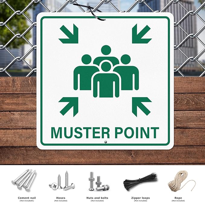 Muster Point Sign with Pre-Drilled Holes 18 × 18 Inches Heavy-Duty Aluminum Reflective Waterproof Signage for Warehouse School Hospital