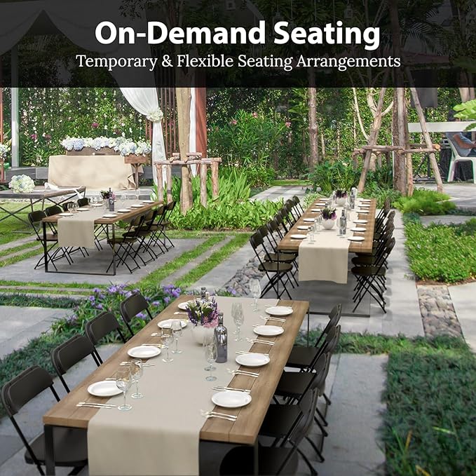 10 Pack Foldable Plastic Chair | Folding & Stackable | 350 lbs Capacity Steel Frame Seats for Indoor Outdoor | Commercial Use Events Wedding Party Bulk Picnic Kitchen Dining - Black