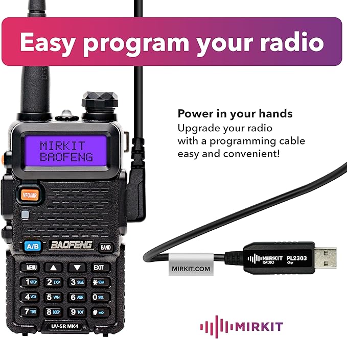 Mirkit UV-5R MK4 8W Extra Pack Two Way Radio - Walkie Talkies VHF/UHF 144-148/420-450 mhz Ham Radio with Baofeng Accessories: Battery 3800 mAh, Baofeng Speaker Mic and Programming Cable