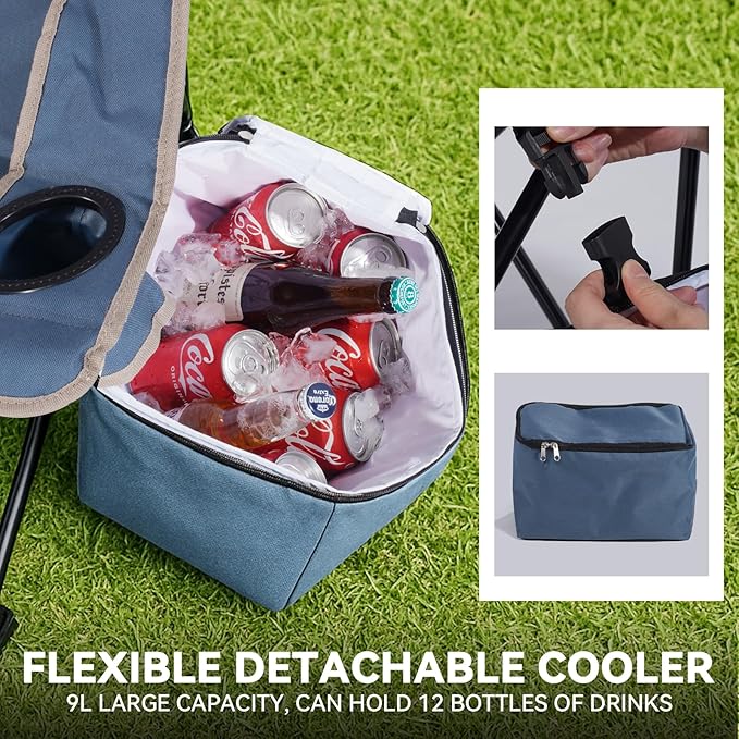Double Beach Chair With Canopy Shade Camping Chair With Canopy Oversized Camping Chair With Removable Roof Folding Loveseat Chair With Two Cup Holders and Cooler Bag For Camping,Beach, Fishing