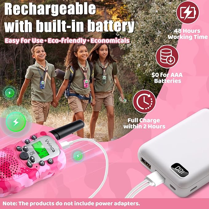 Vvinca Walkie Talkies for Kids Rechargeable 4 Pack, 3 Mile Walkie Talkie Long Range, Christmas Birthday Gift for Age 3-12 Boy Girl with Flashlight 22CH 2 Way Radio for Adventure Camping Outdoor Hiking