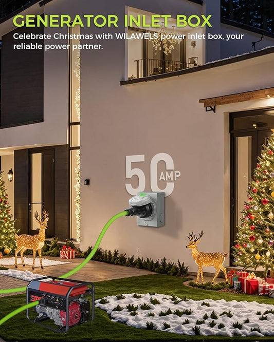 50 Amp Generator Inlet Box, NEMA SS2-50P Power Inlet Box, 3-Prong Waterproof Generator Power Inlet Box with Indicator, Pre-Drilled, 125/250V 12500W, for Emergency Use, ETL Listed H97OB06
