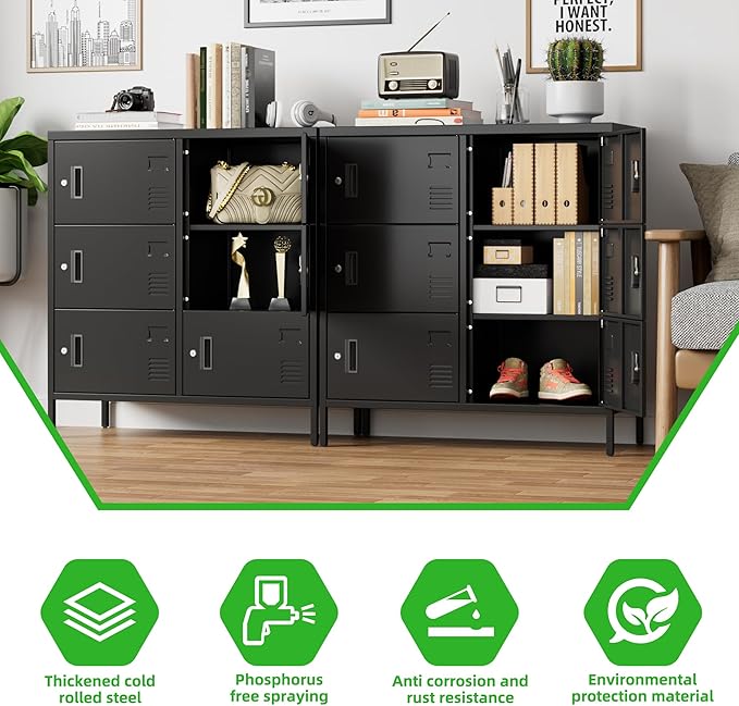 S‌UPEER 6 Doors Metal Storage Locker with Card Slot,Metal Locker for Employees with Keys and Ventilation Holes,Suitable for Office, Home, Bank, School,Gym,Requires Installation,Black