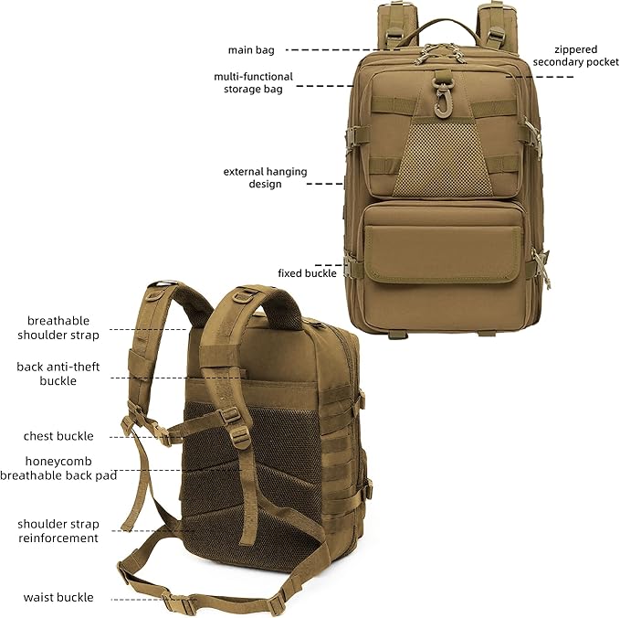 aiGear 50L Military Tactical Backpack 3 Days Assault Pack Large Day Backpack for Men Molle Army Bug Out Bag Waterproof Heavy Duty Hiking Trekking Rucksack - Green Camo