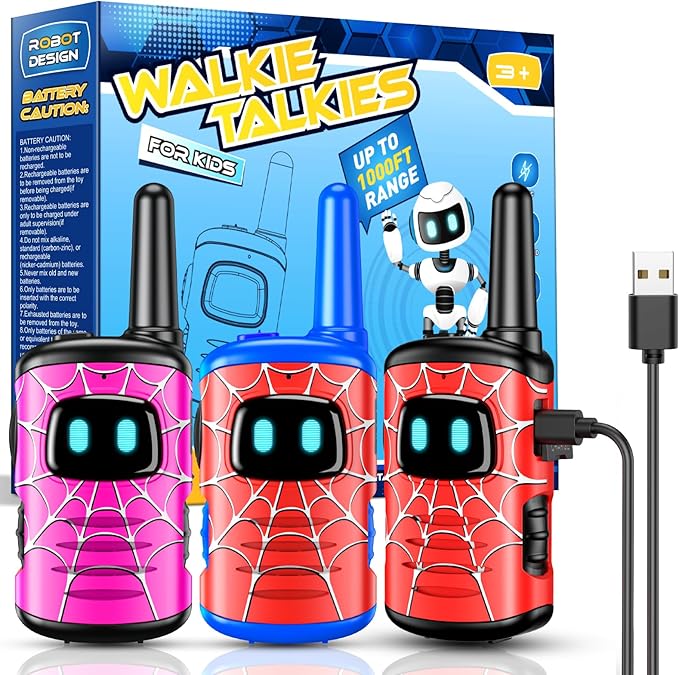 Walkie Talkies for Kids Rechargeable: 3 Pack Kids Walkie Talkies Outdoor Toys for 3 4 5 6 7 8 Year Old Boys Girls Grandkids Christmas Birthday Gifts Stocking Stuffers Age 3-6 Year Old Boy Girl Hiking