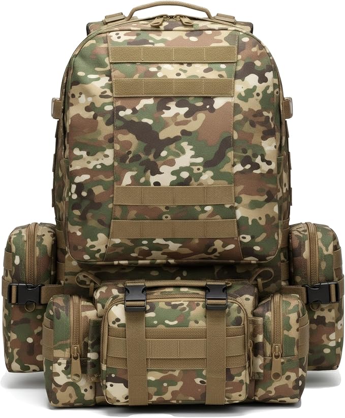 Military Tactical Backpack for Men 60L Waterproof Bug Out Bag Survival Rucksack Go Bag Emergency Molle System Army 3 Day Assault Pack for Hiking Hunting Camping CP