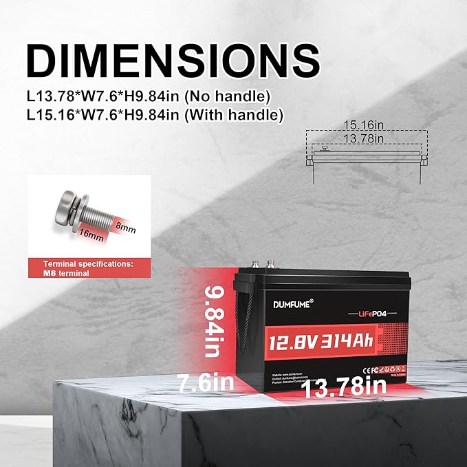 2 Packs 12V 314Ah LiFePO4 Lithium Batteries, 200A BMS 15000+ Deep Cycles 300Ah Battery, Low Temp Cutoff, 4.01kWh for Large RV Solar System & Off-Grid Power