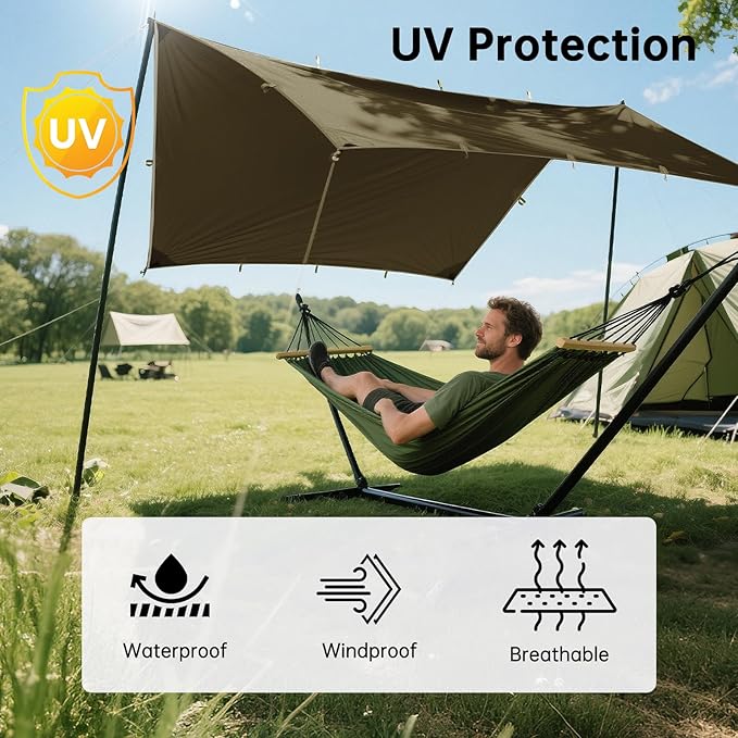 FREE SOLDIER Camping Tarp Waterproof Portable Multifunctional Outdoor Traveling Awning Backpacking Shelter Rain Tarp (Olive-Green 10×10.5ft)