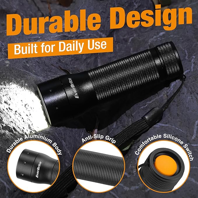 EverBrite Mini Flashlight, Zoomable LED Flash Light, 3 Modes, 3AAA Batteries Included, Handheld Small Flashlight for Camping, Emergency, Home – Black, Christmas Gifts