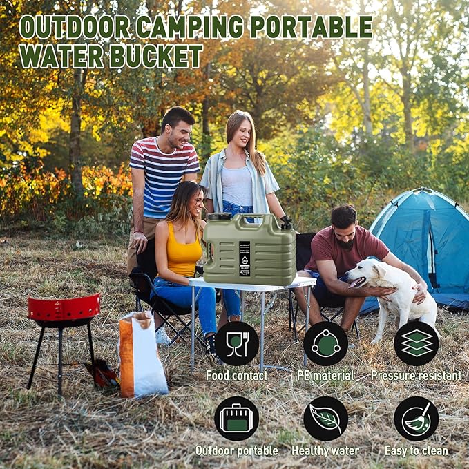 5 Gallon Water Jug,Camping Water Container with Spigot,BPA-Free with Cleaning,Brush Military Green Tank Portable,Suitable for Outdoor Camping and Hiking,Army Green