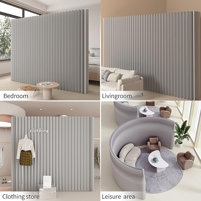 Foldable Room Divider Privacy Screens Movable Temporary Wall Space Partition, 5.25~9.19 FT Tall, 6.56~16.5 FT Width, Choice of Various Sizes and Styles(Gray)