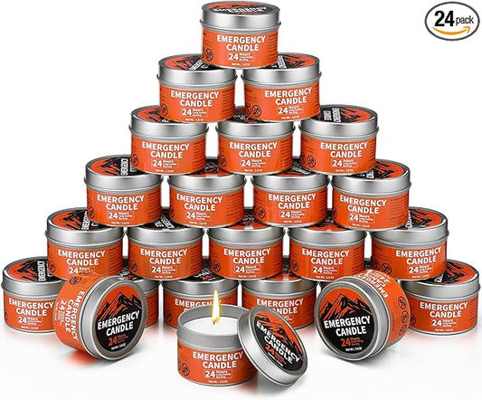 Chuarry 24 Pcs Emergency Candle Bulk 24 Hours Long Burning Survival Soy Wax Candles for Power Outages Survival Camping Hunting Outdoor Activities(Silver)